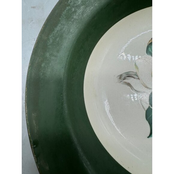 Vintage Walker China Green & White Floral Rimmed Soup Bowls 8" Diameter Set Of 2 - Picture 3 of 14